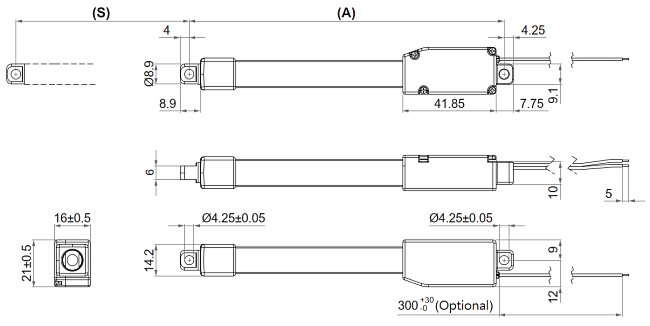 Dimensions of actuator MKS1-L